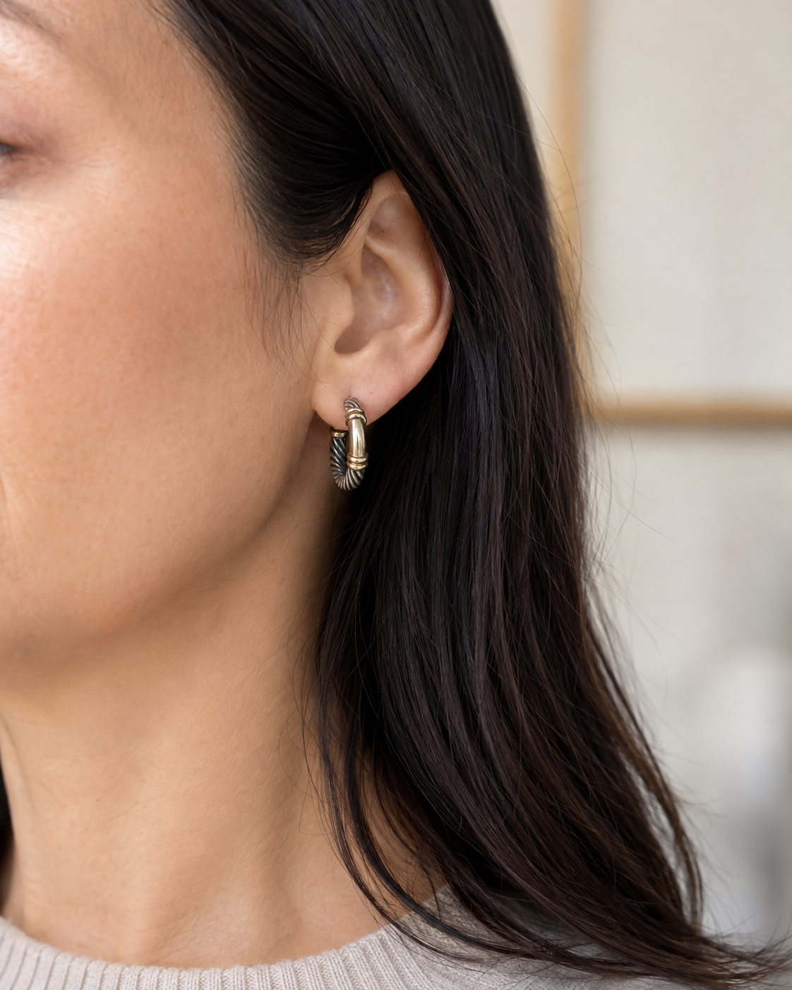 David Yurman Two-Tone Cable Hoop Earrings
