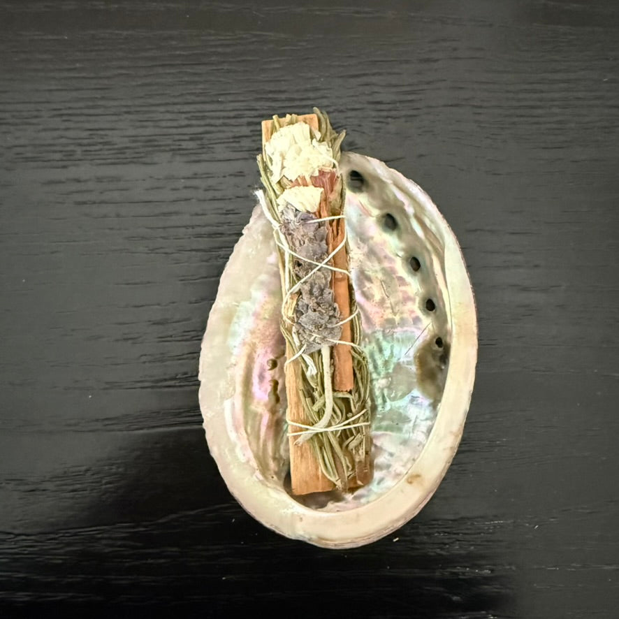 Abalone Shell Bowl with Palo Santo Flower Herb Bundle