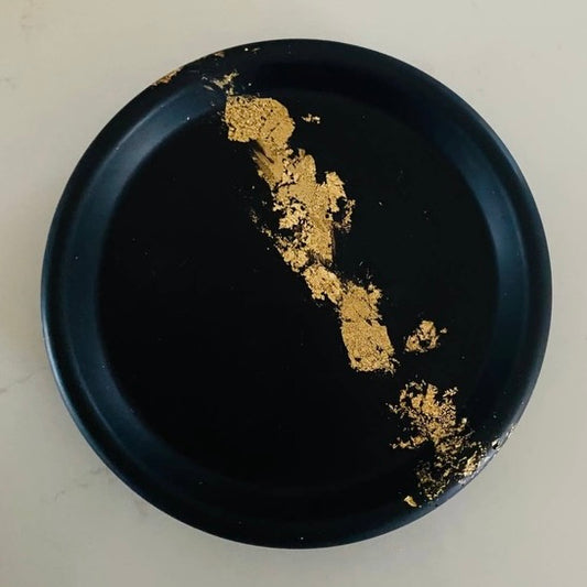 Round Decorative Tray | Black + Gold