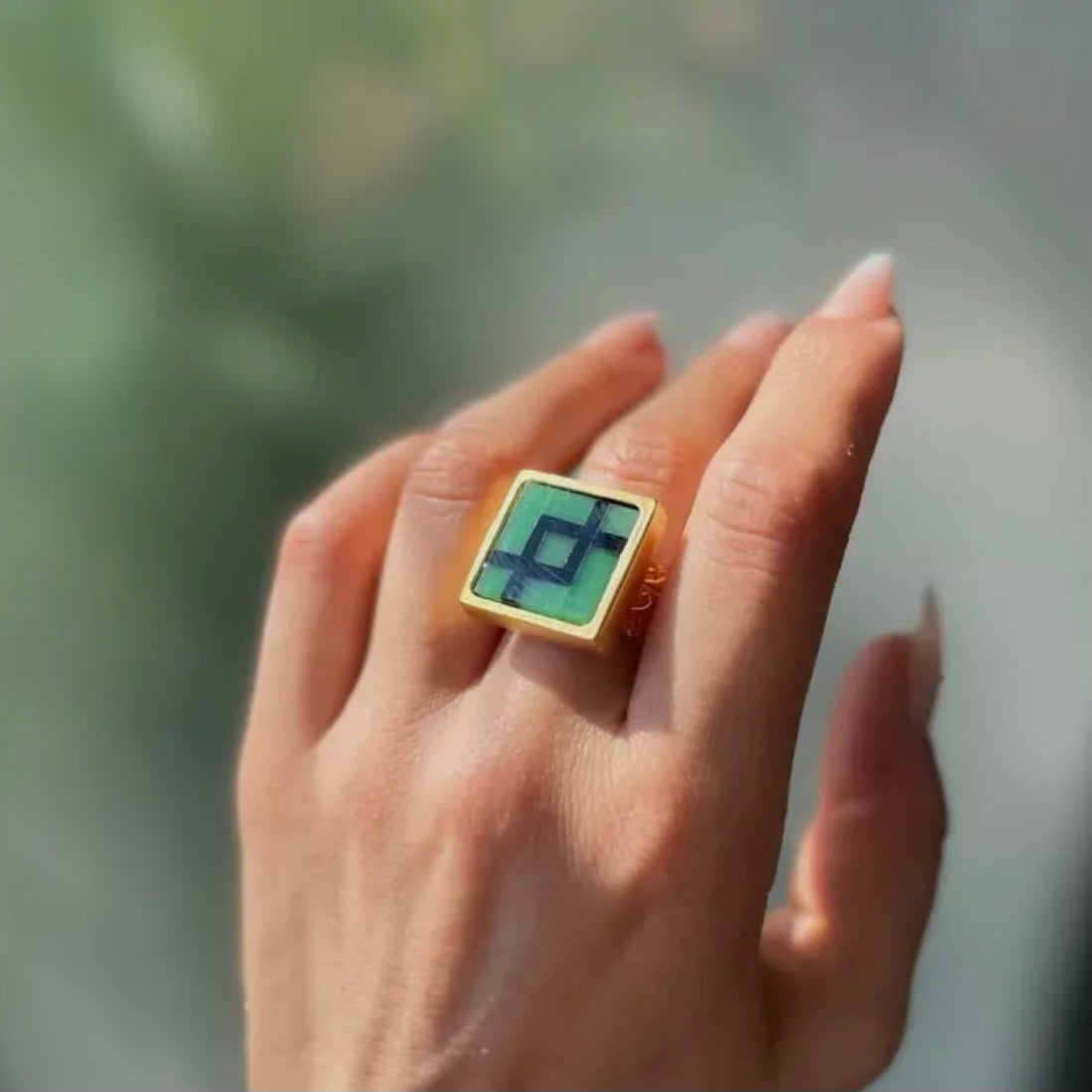 Jade + Black Onyx Mosaic Ring