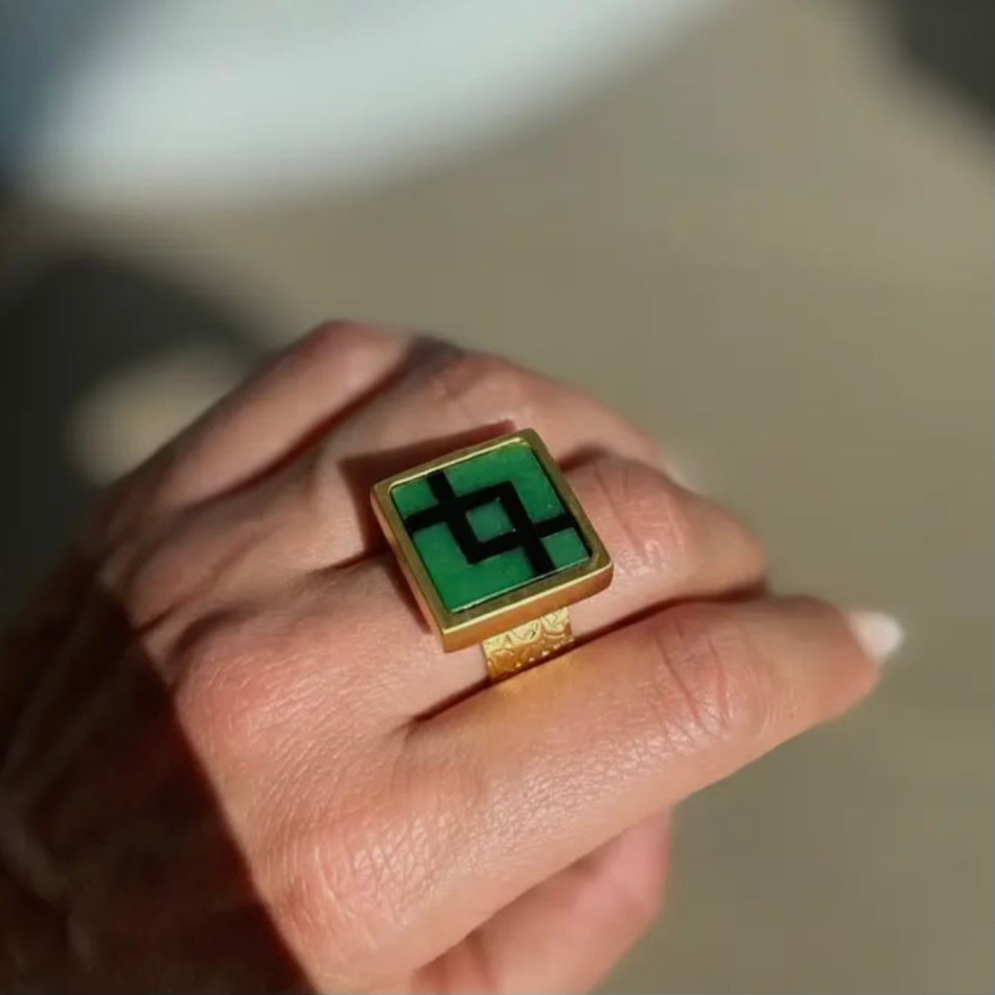 Jade + Black Onyx Mosaic Ring
