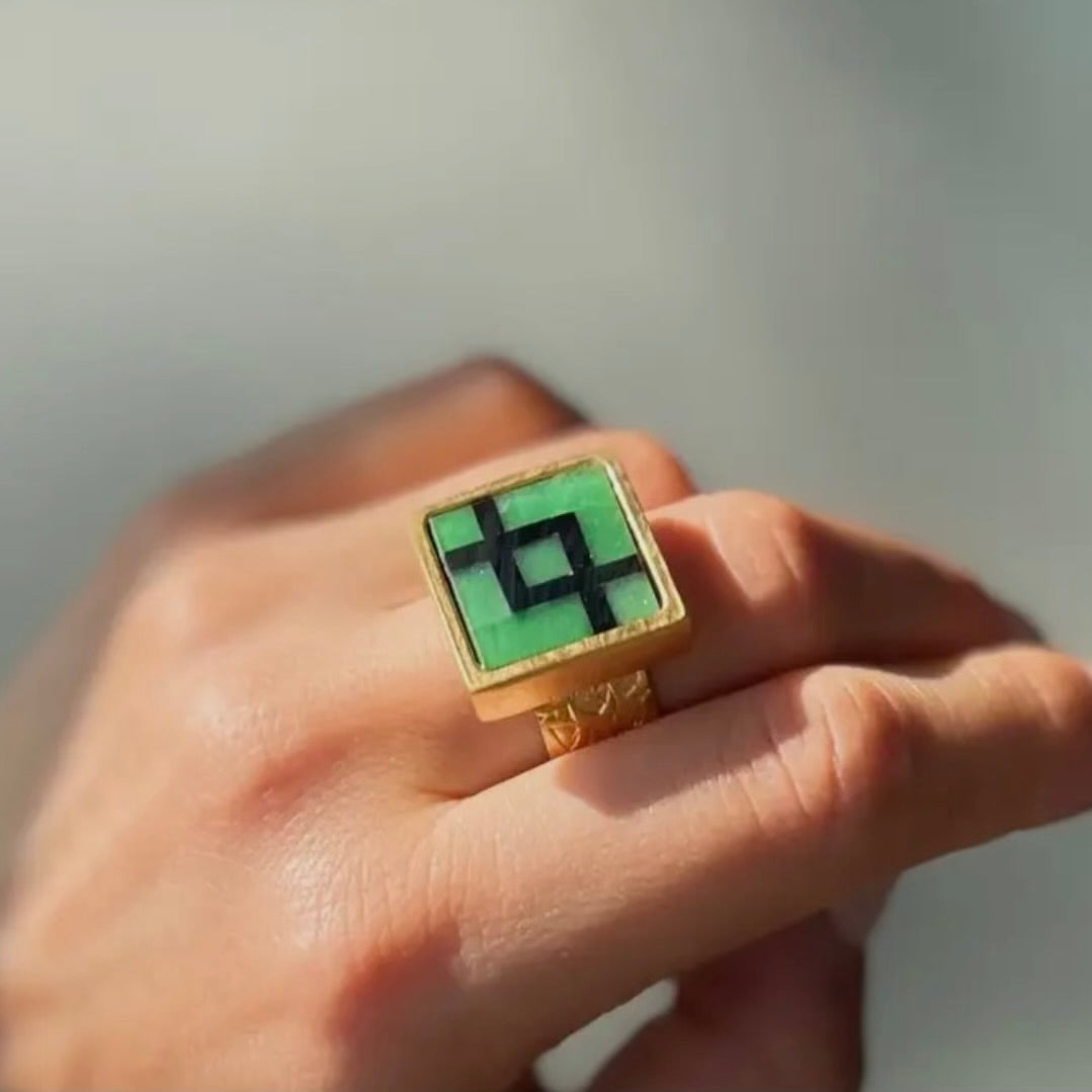Jade + Black Onyx Mosaic Ring