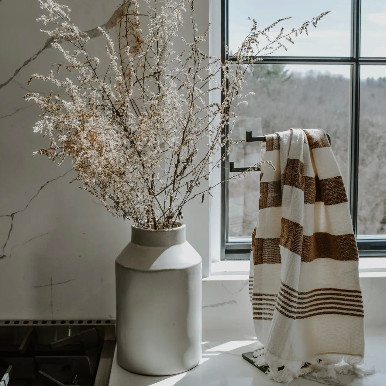 Turkish Cotton Hand Towel | Neutral Stripe