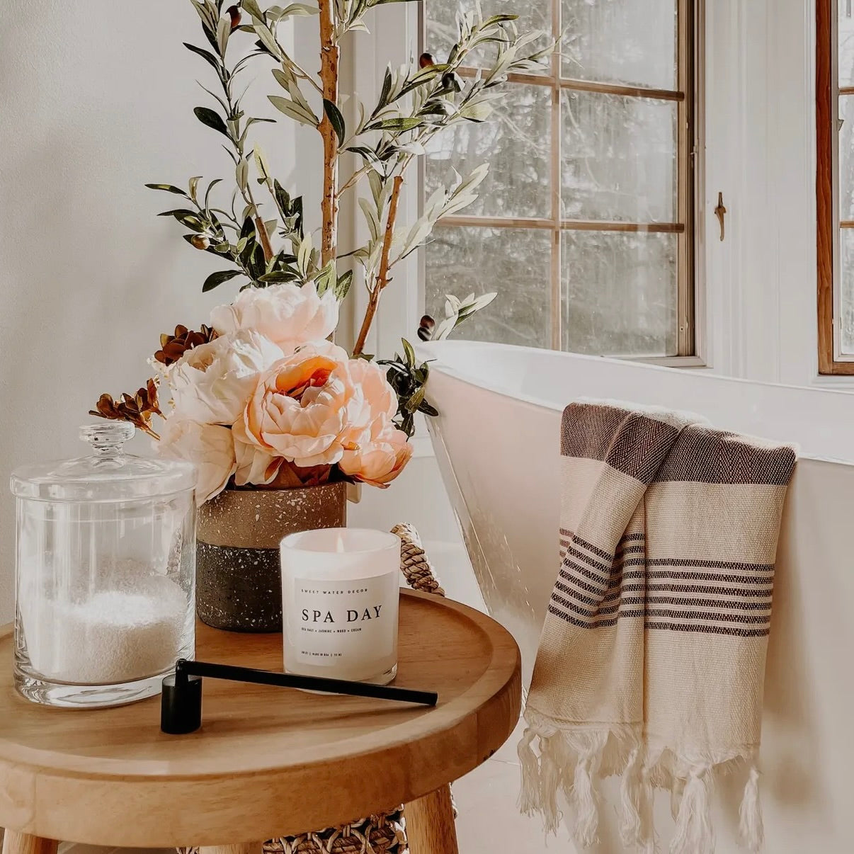 Turkish Cotton Hand Towel | Neutral Stripe