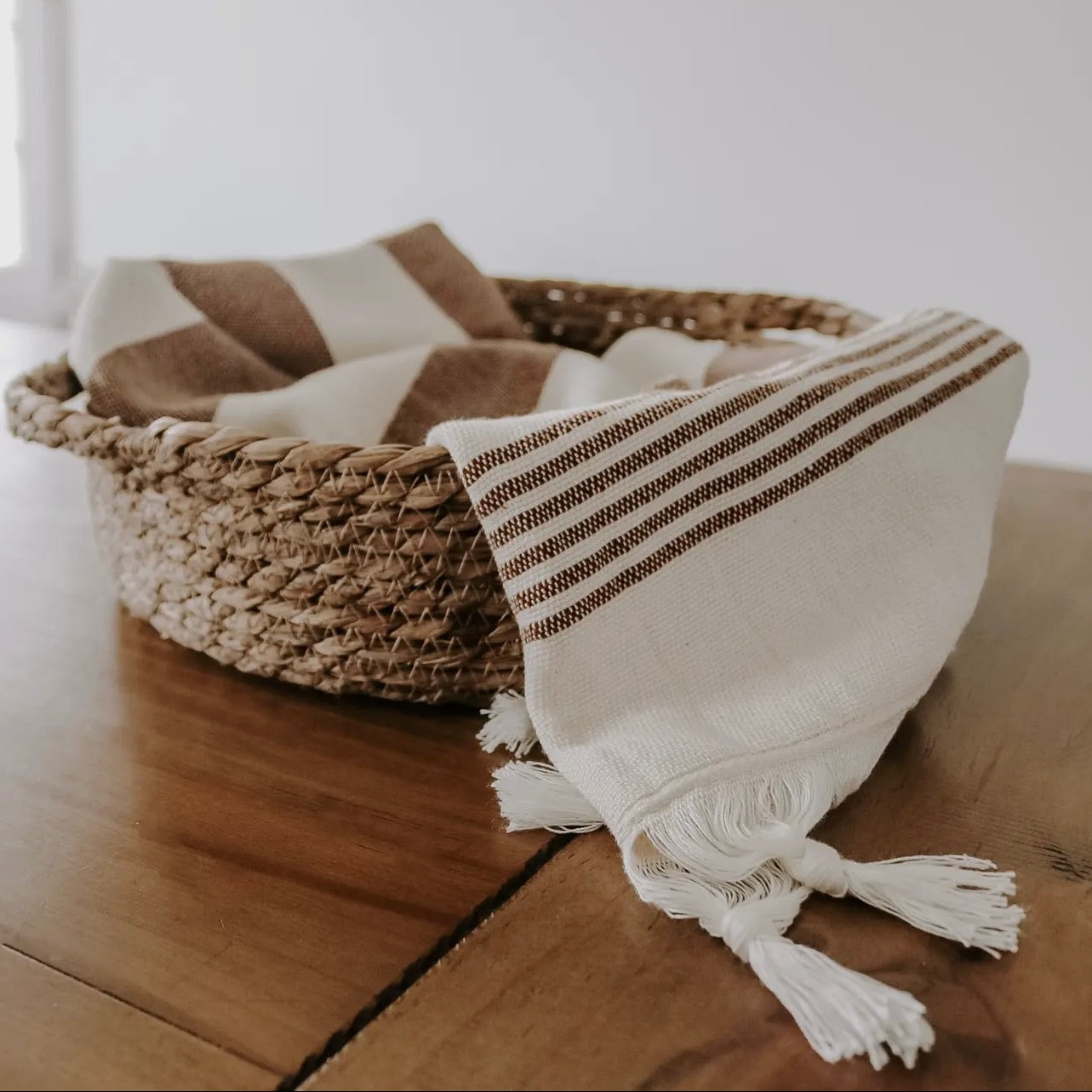 Turkish Cotton Hand Towel | Neutral Stripe