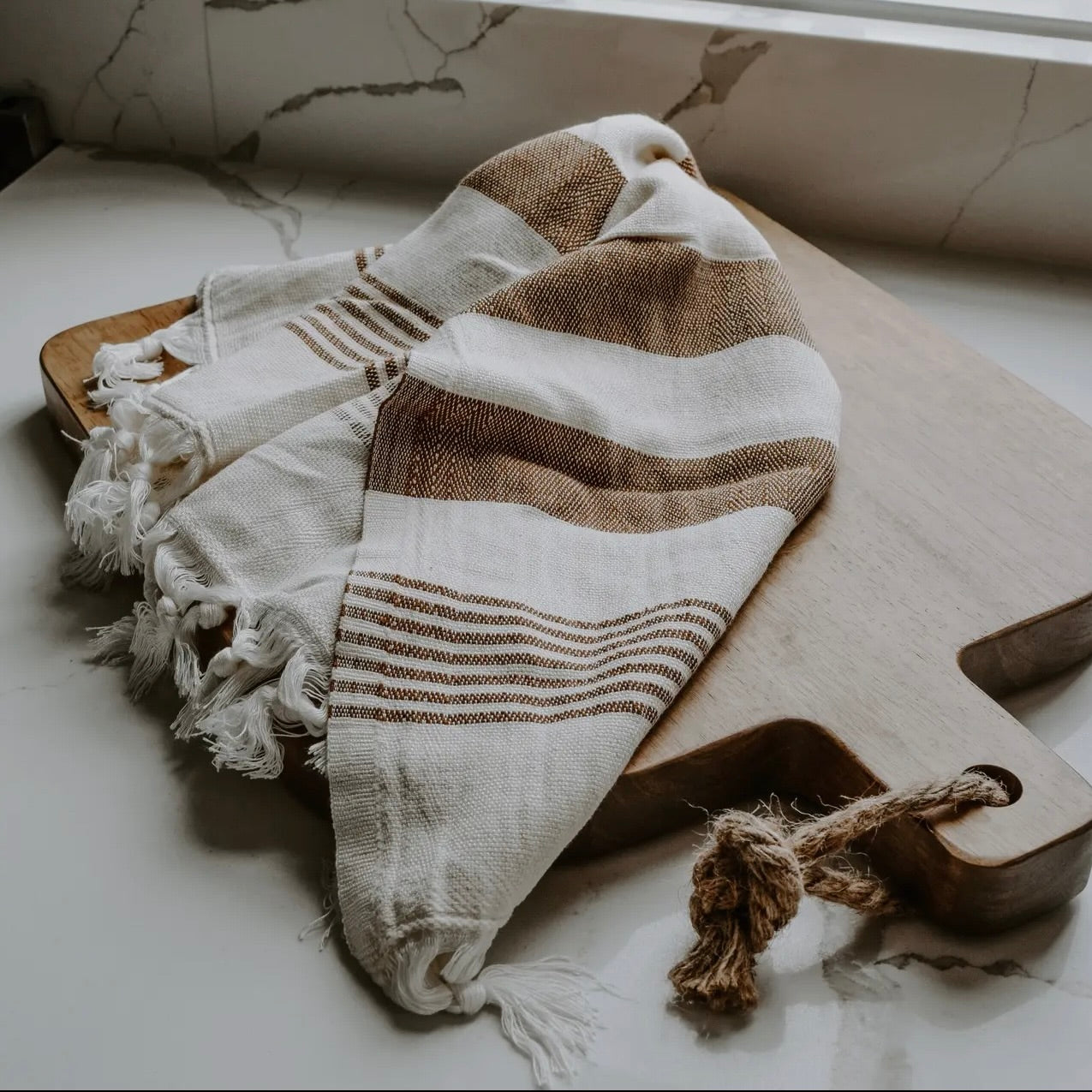 Turkish Cotton Hand Towel | Neutral Stripe
