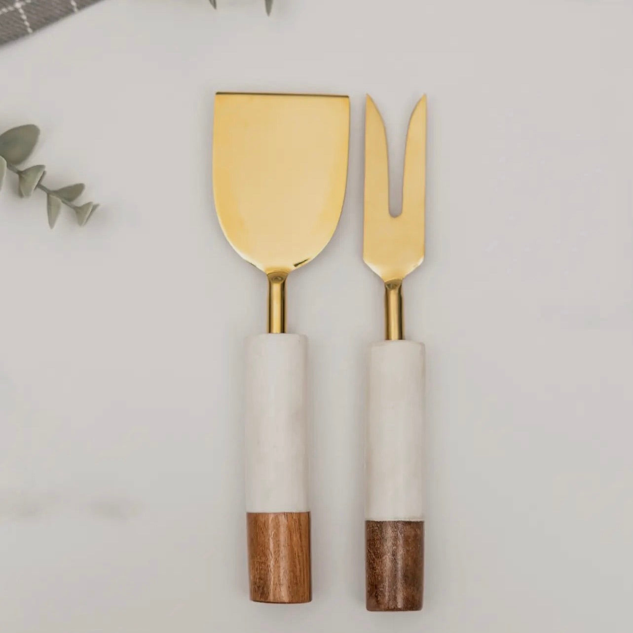 Marble + Acacia Wood Cheese Knives (Set of 2)