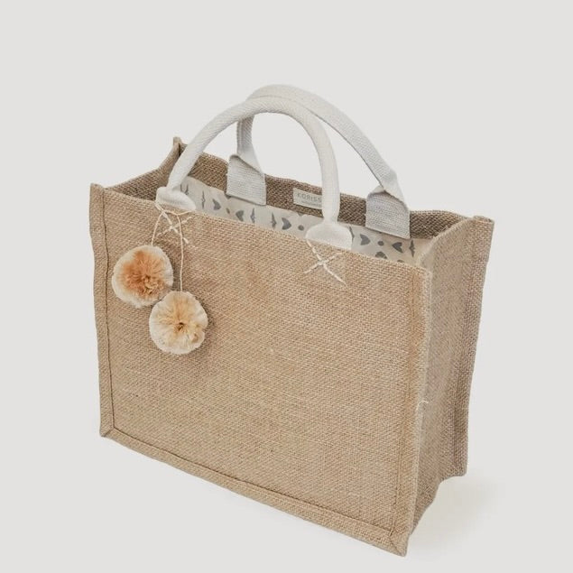 Handmade Canvas Tote | With Pom Poms