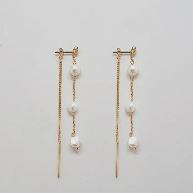 Gold Pearl Chain Earrings