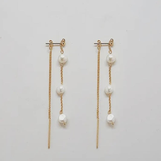 Gold Pearl Chain Earrings