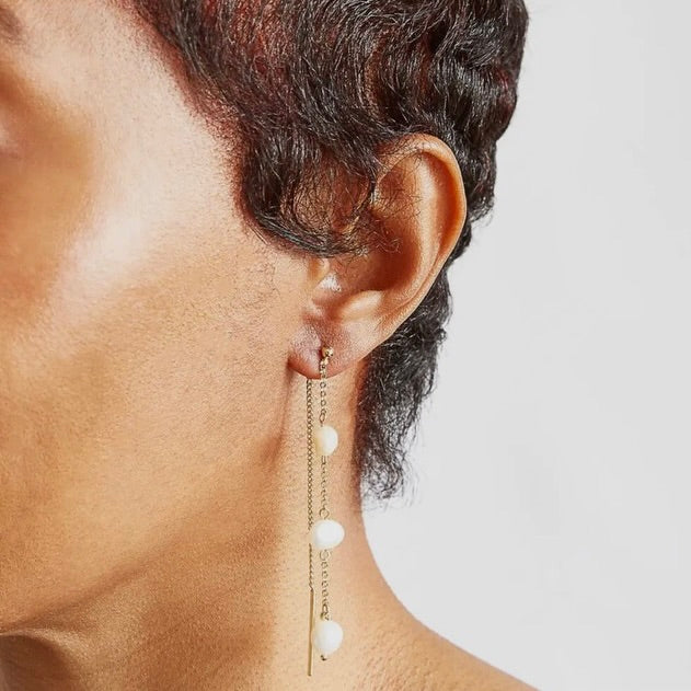 Gold Pearl Chain Earrings