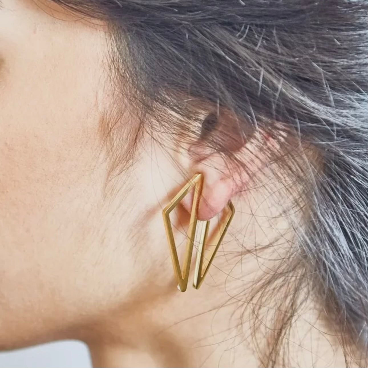 Double Sided Gold Geometric Triangle Earrings