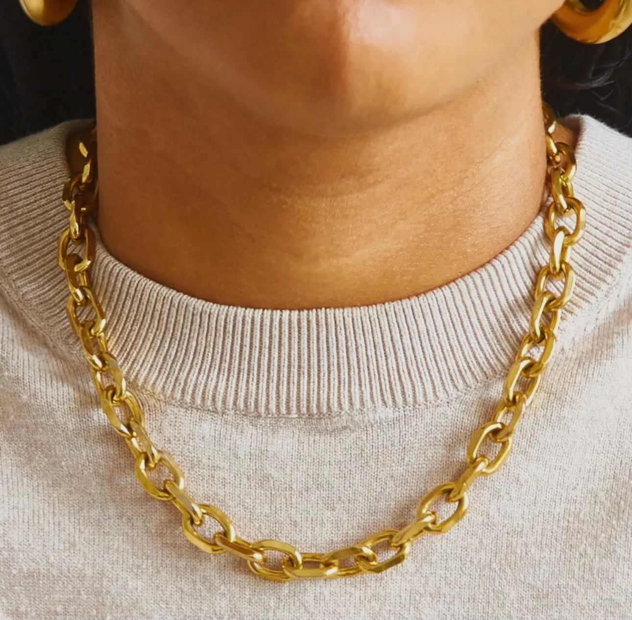 Gold Chunky Cable Chain Statement Necklace
