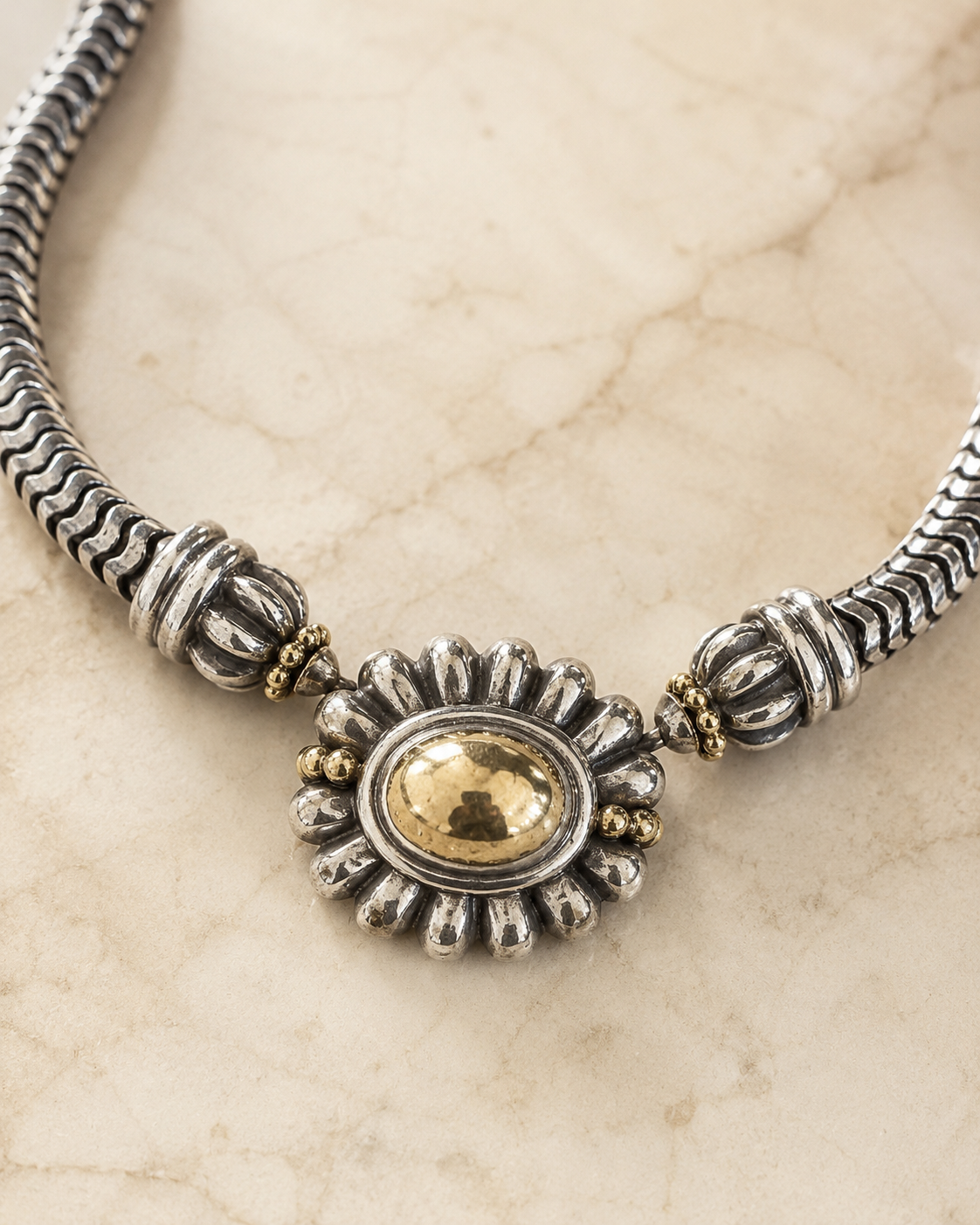 Lagos Caviar Sunburst Pendant Necklace
