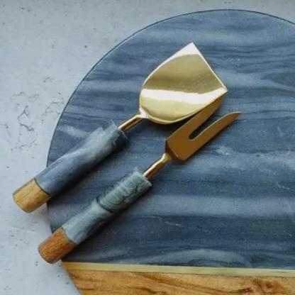 Marble + Acacia Wood Cheese Knives (Set of 2)