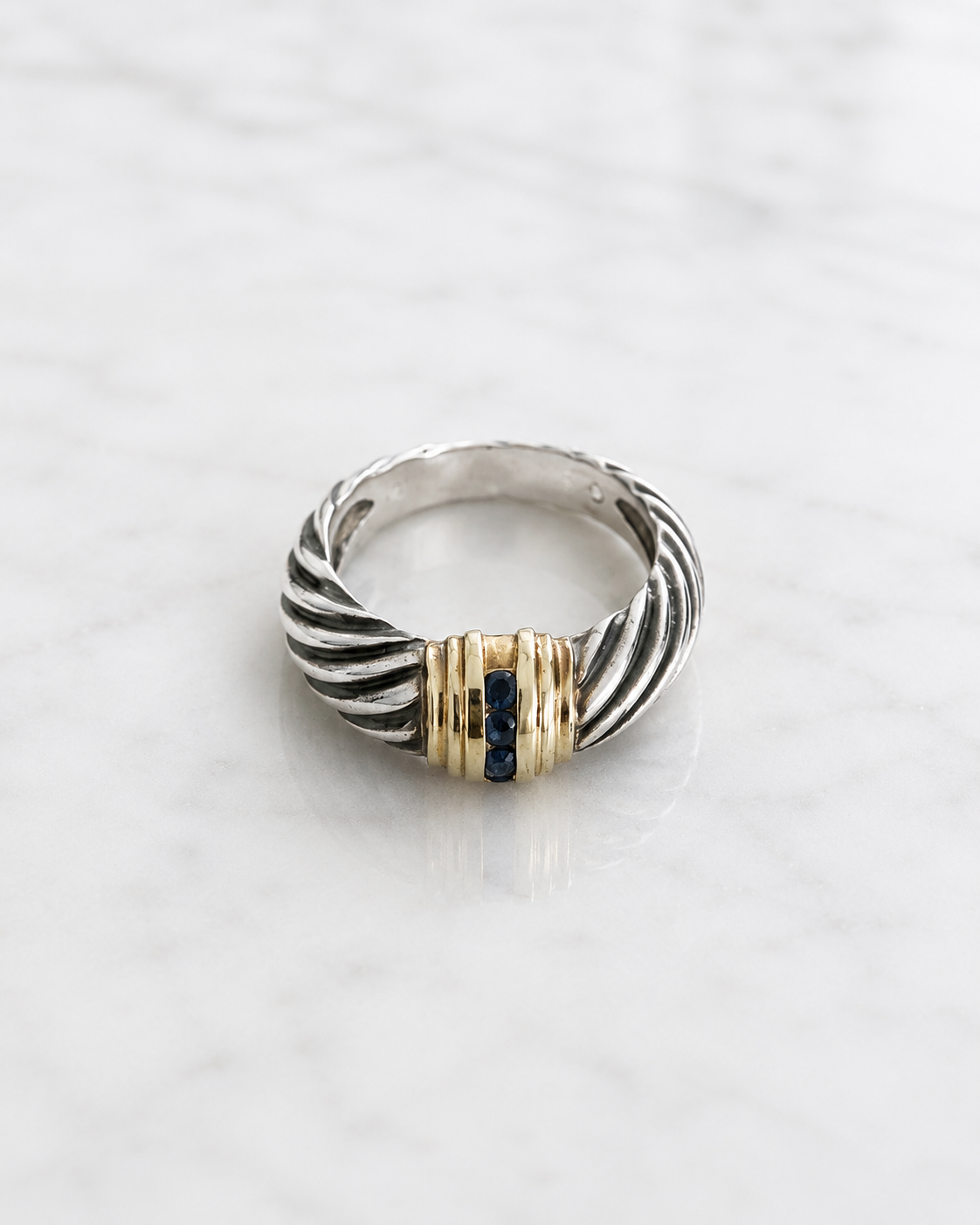 David Yurman Two-Tone Sapphire Cable Ring