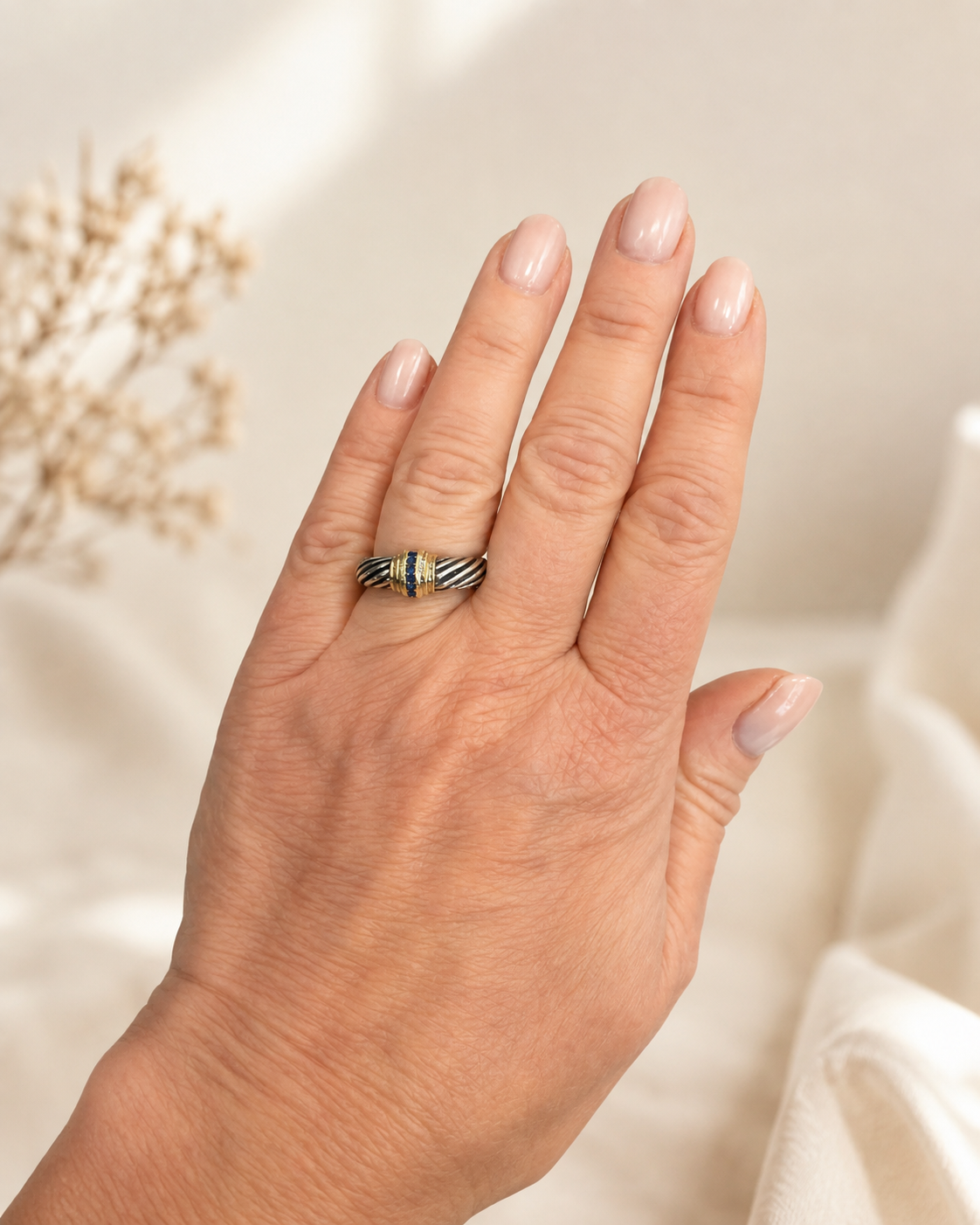 David Yurman Two-Tone Sapphire Cable Ring