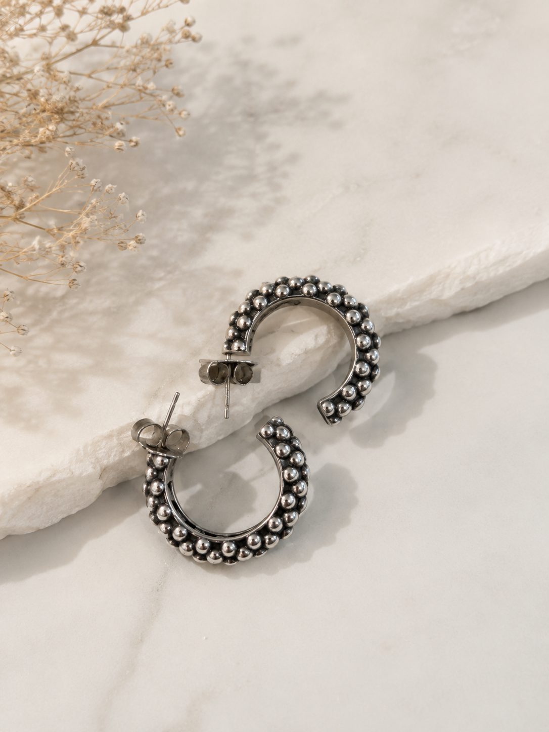 Lagos Caviar Beaded Silver Hoop Earrings