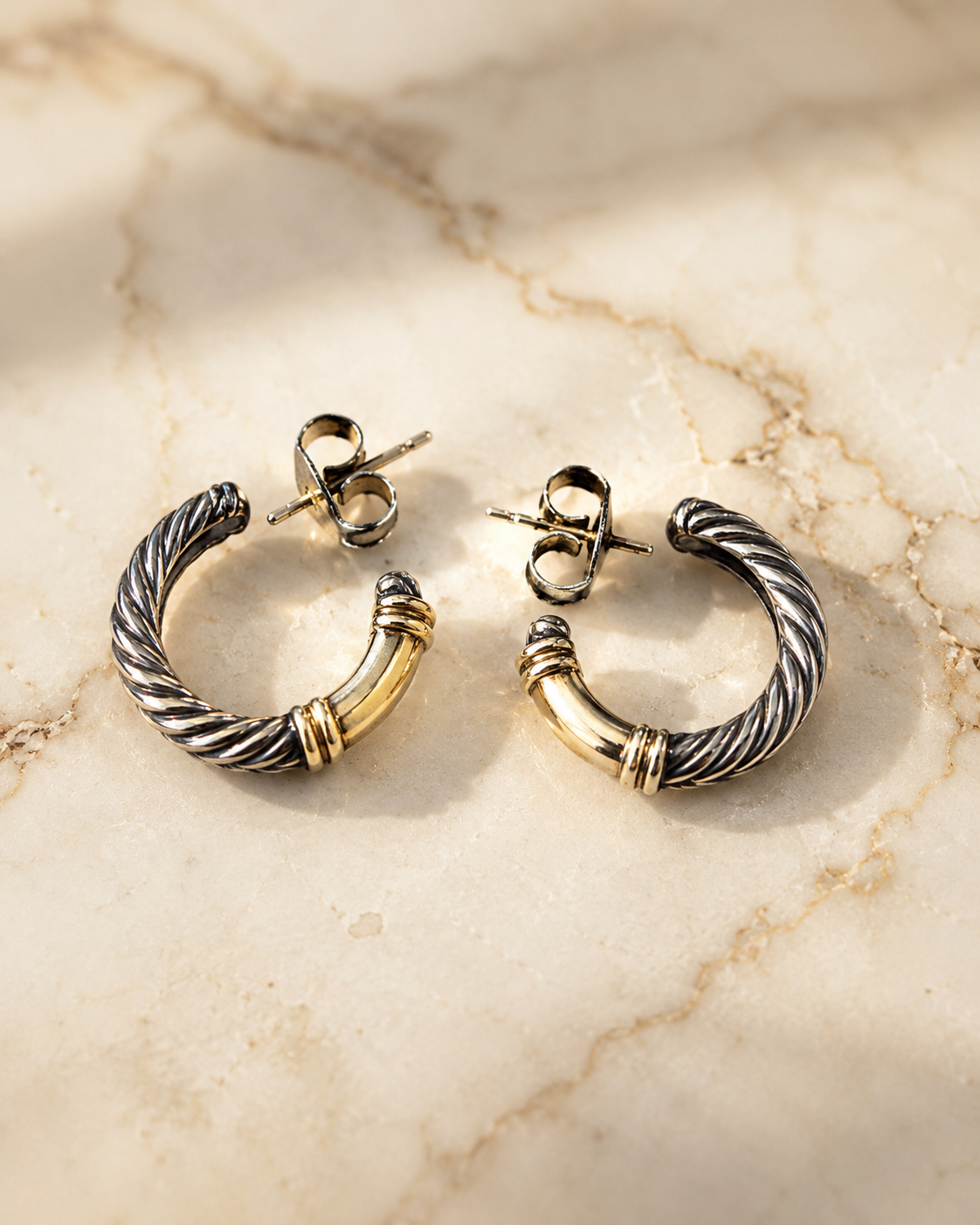 David Yurman Two-Tone Cable Hoop Earrings