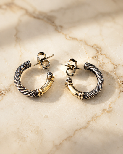 David Yurman Two-Tone Cable Hoop Earrings