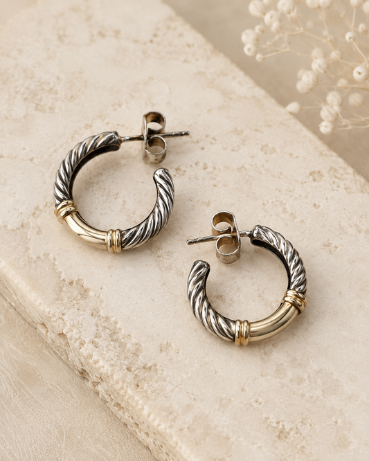 David Yurman Two-Tone Cable Hoop Earrings