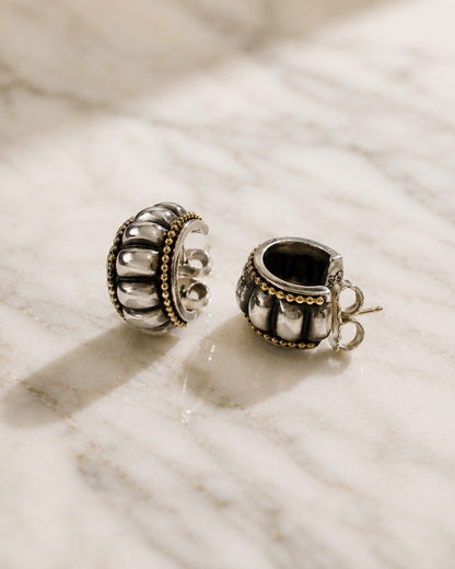 Lagos Caviar Two-Tone Fluted Hoop Earrings