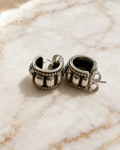 Lagos Caviar Two-Tone Fluted Hoop Earrings