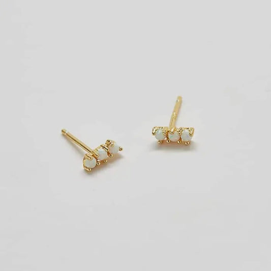 Bar Stud Earrings | Gold Vermeil Opal Semiprecious Gemstone