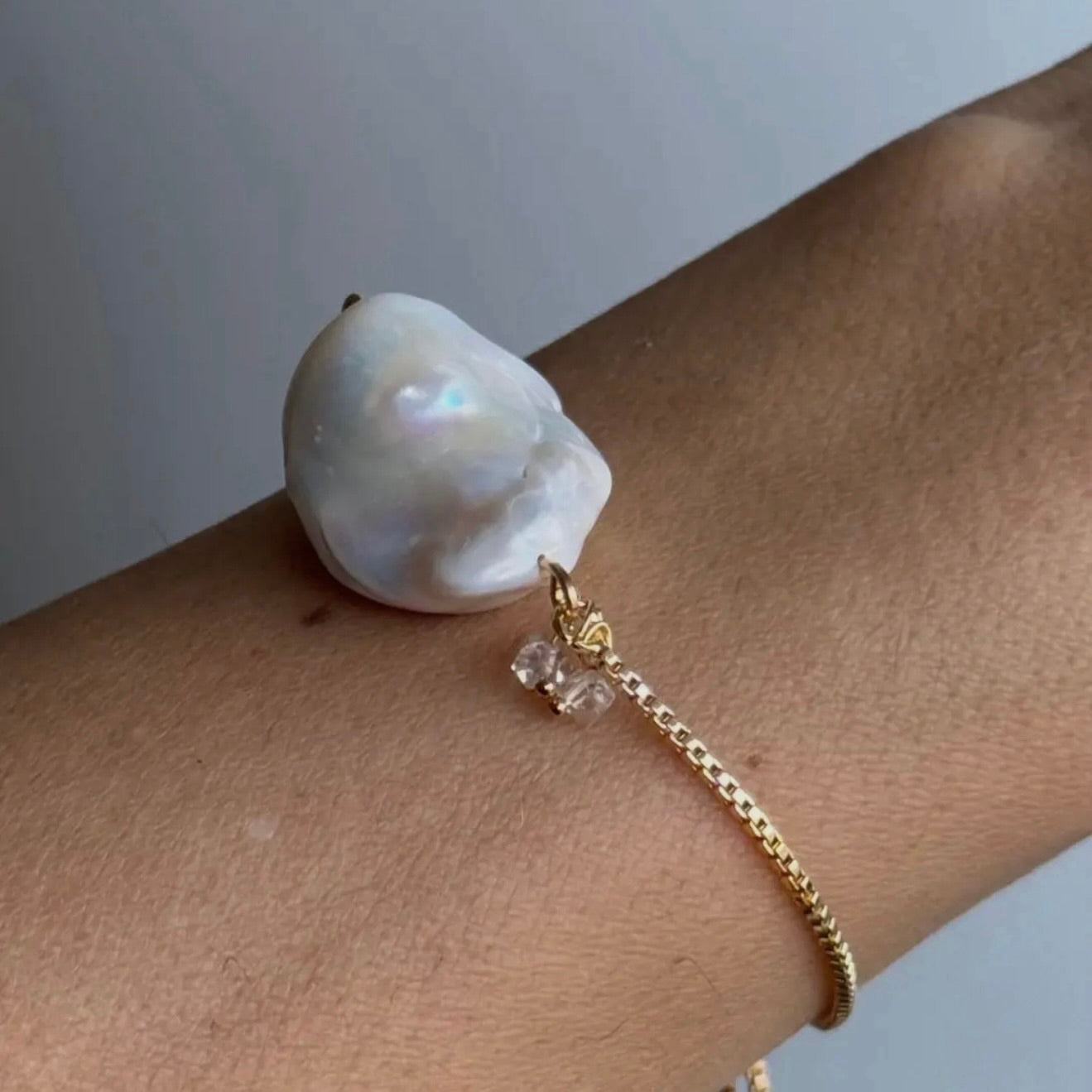 Clarity White Baroque Pearl + Herkimer Slider Bracelet