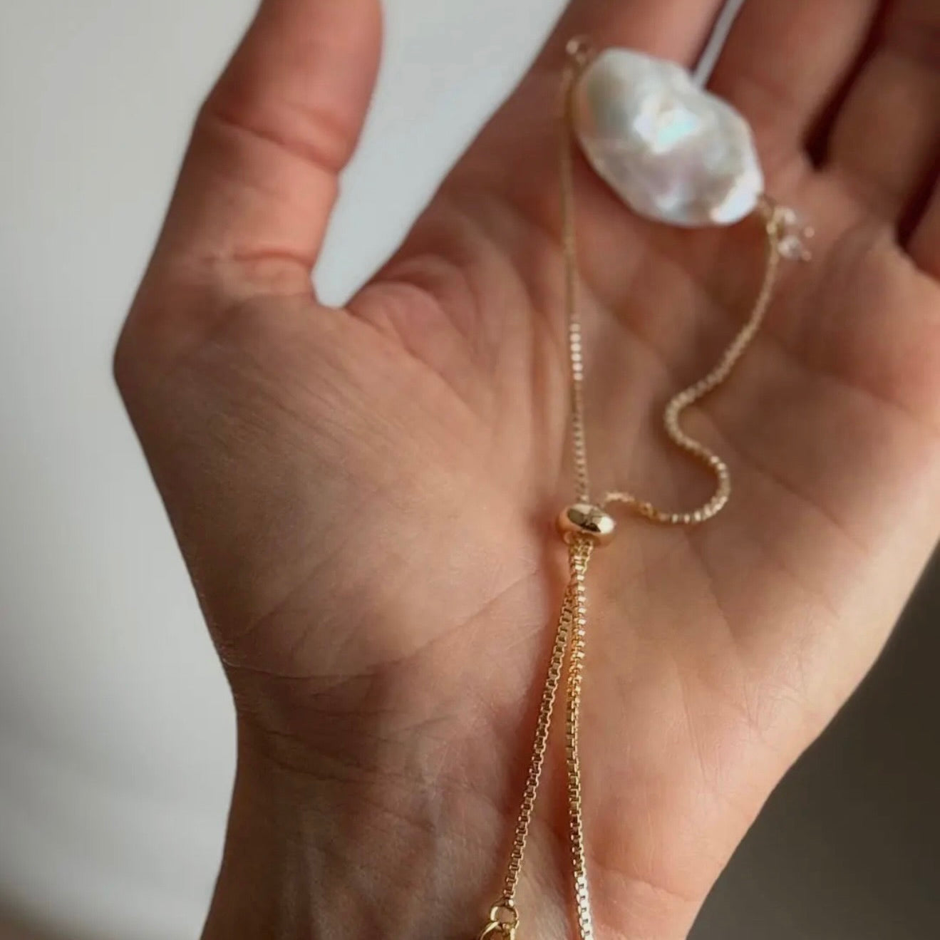 Clarity White Baroque Pearl + Herkimer Slider Bracelet