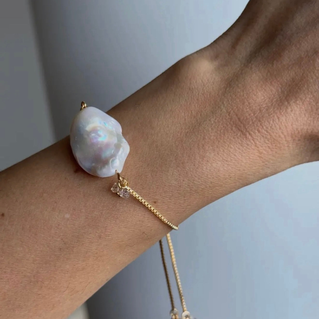 Clarity White Baroque Pearl + Herkimer Slider Bracelet