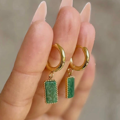 Joy Aventurine Rectangle Huggie Hoops