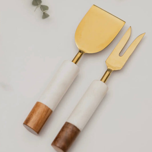 Marble + Acacia Wood Cheese Knives (Set of 2)