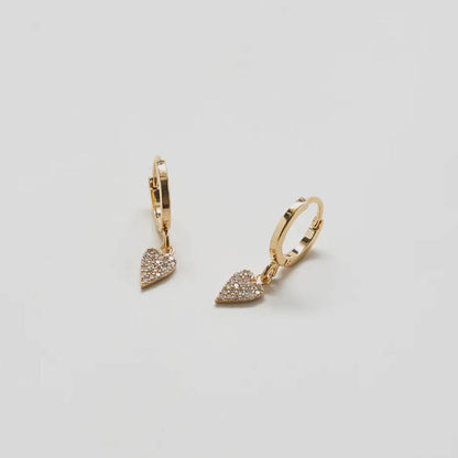 Pavé Gold Heart Huggie Earrings
