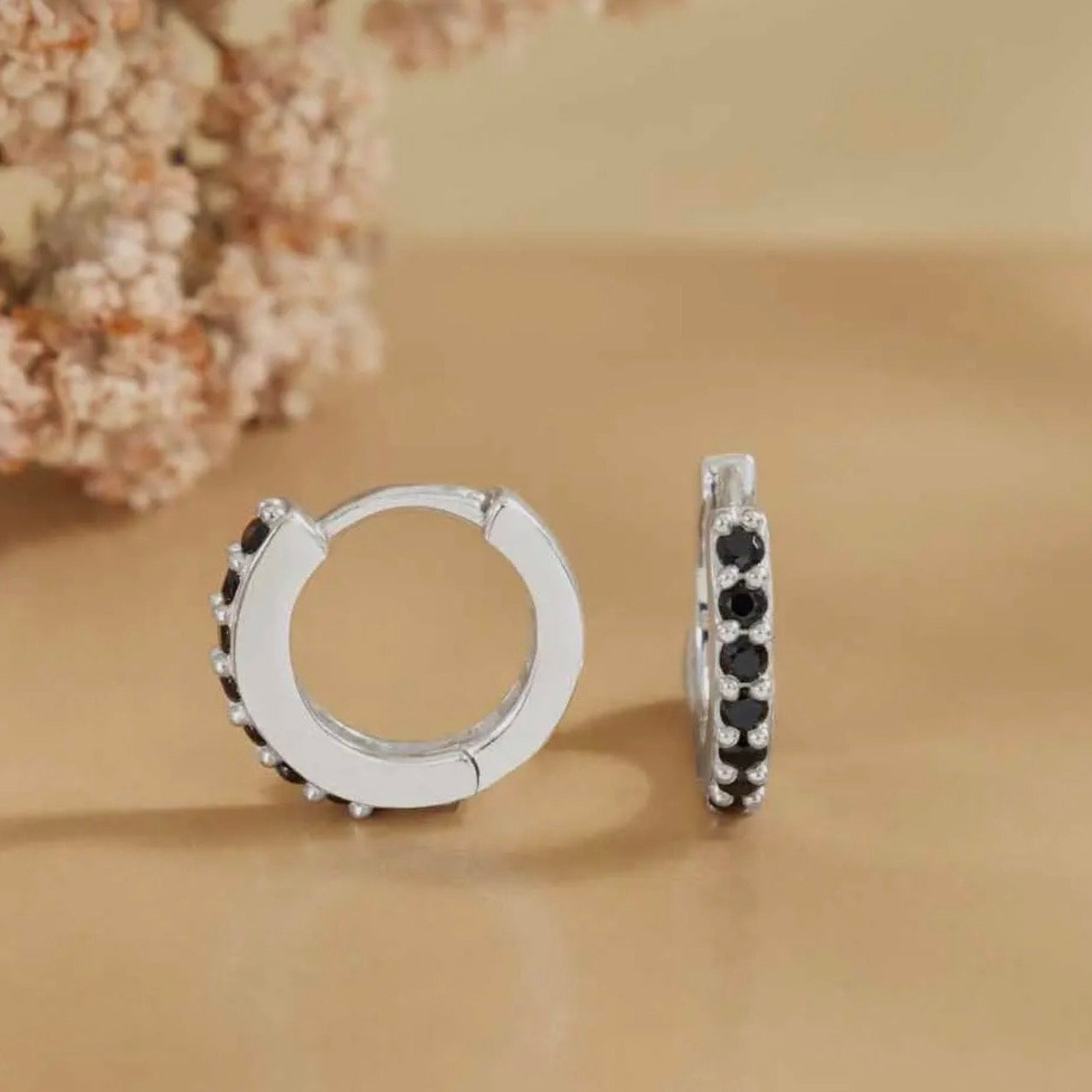 Huggie Hoops with Black Nanogems