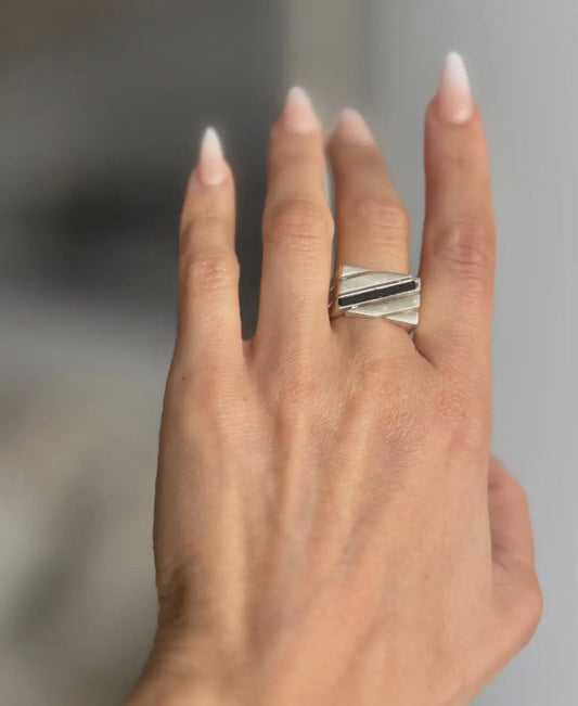 Thick Razor Black Onyx Stone Ring