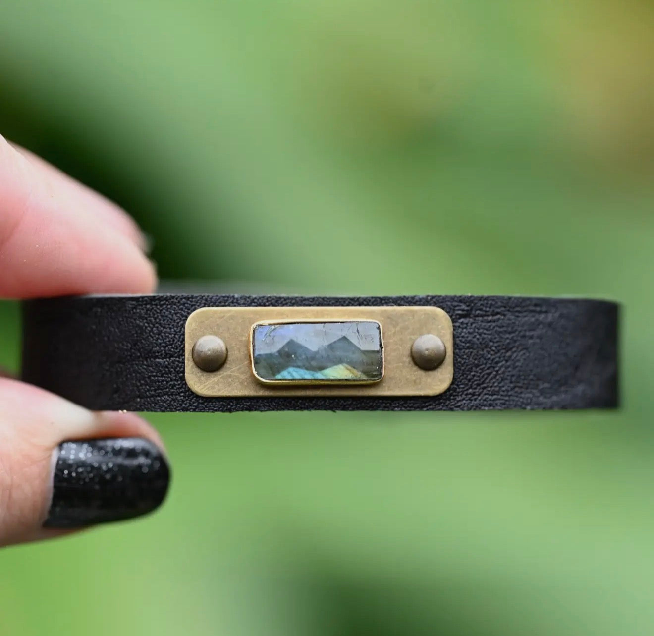 Leather Cuff with Labradorite Stone