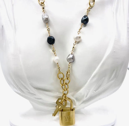 Authentic Louis Vuitton Lock Necklace| Freshwater Pearl