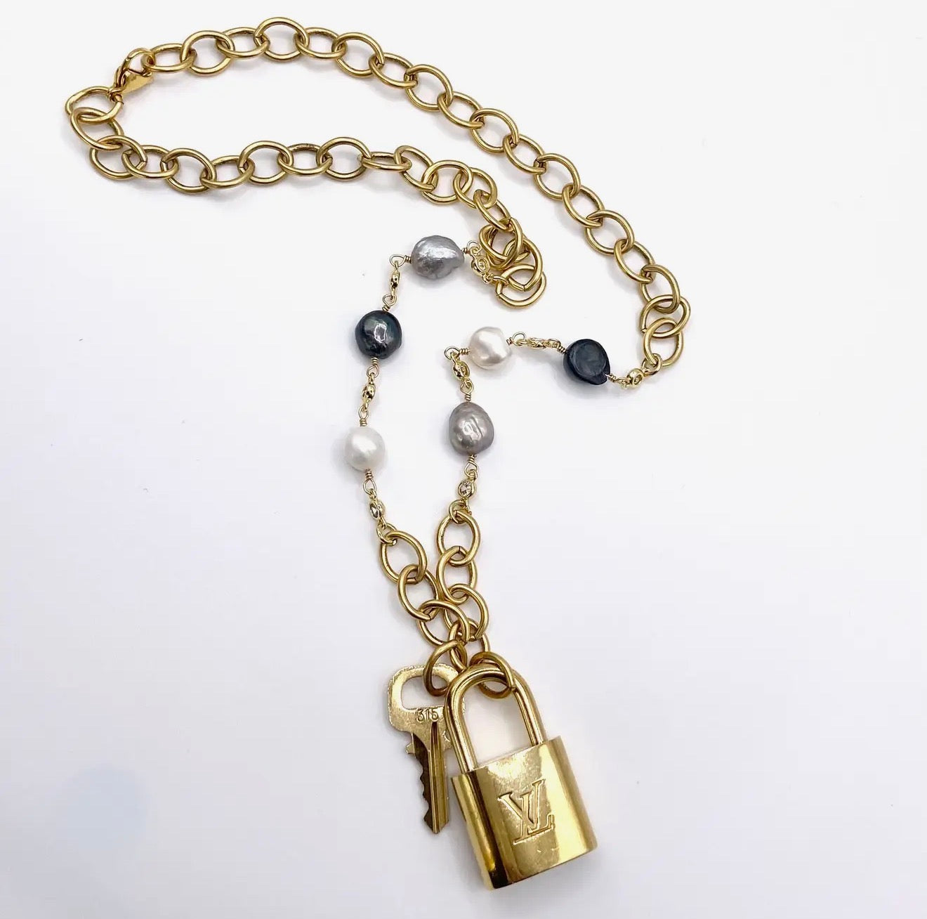 Authentic Louis Vuitton Lock Necklace| Freshwater Pearl