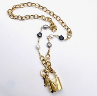 Authentic Louis Vuitton Lock Necklace| Freshwater Pearl
