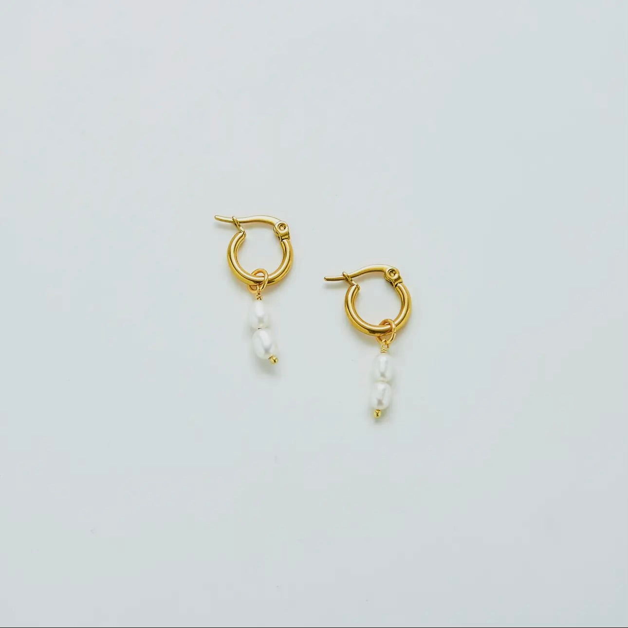 Double Pearl Huggie Earrings