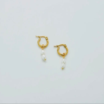 Double Pearl Huggie Earrings