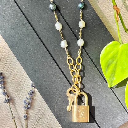 Authentic Louis Vuitton Lock Necklace| Freshwater Pearl