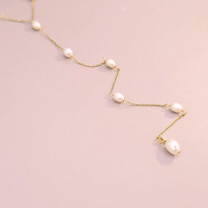 Pearl Lariat Necklace | Gold